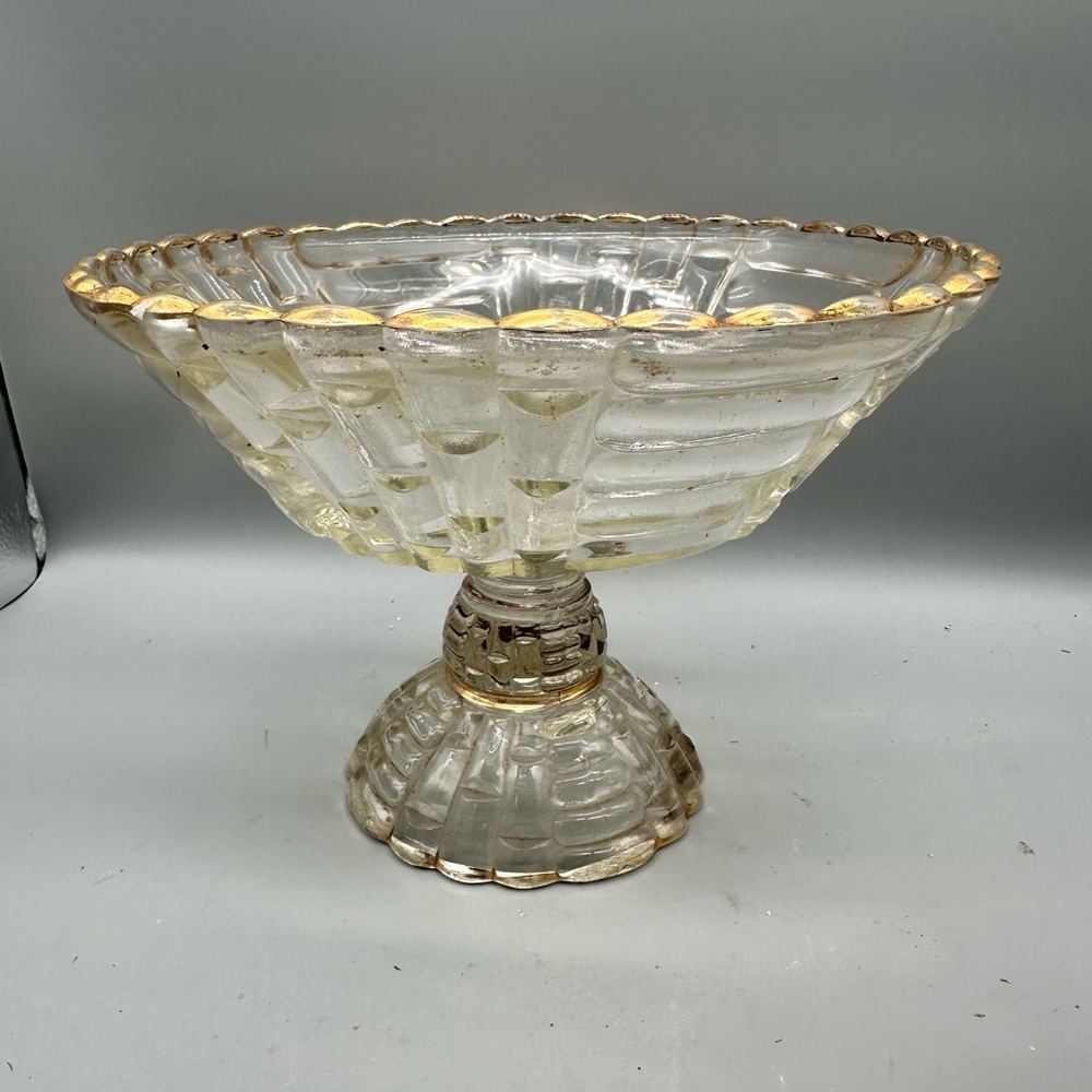 Louise clear Jeanette Glass Pedestal Bowl with Gold Trim